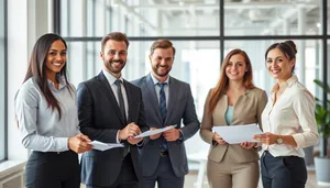 Happy businesswoman and businessman smiling in office meeting