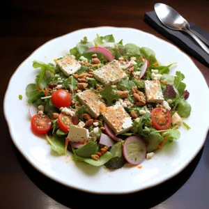 Tasty Gourmet Salad with Grilled Chicken and Vegetables