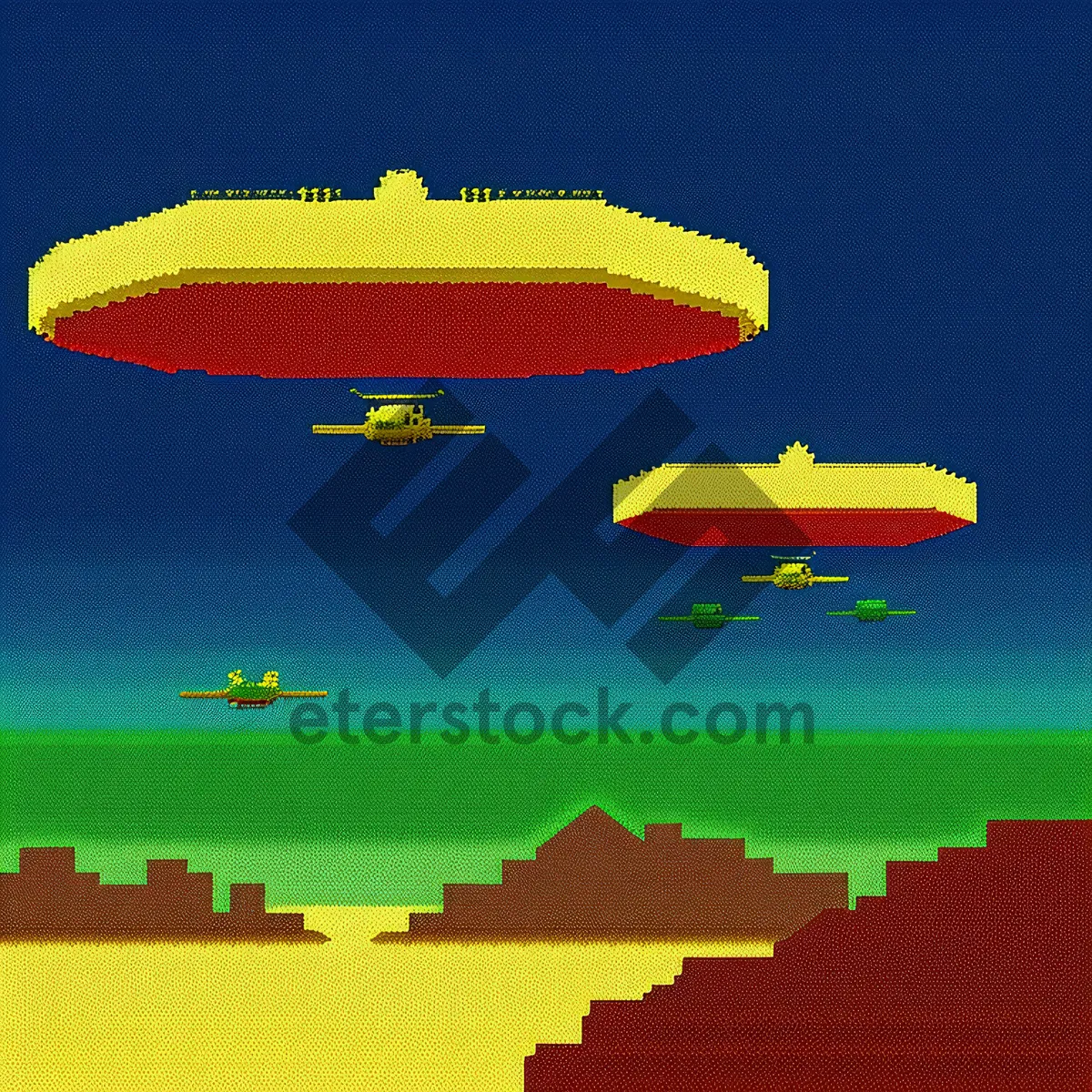 Picture of Sunset Airship Soaring through Colorful Sky