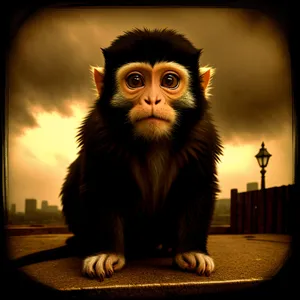 Cute Primate with Piercing Cat-like Eyes on TV Background