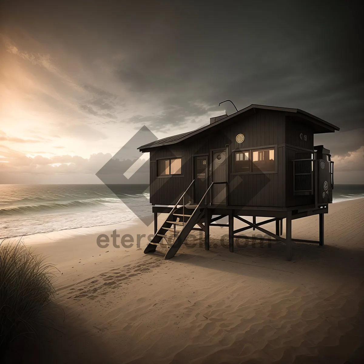 Picture of Tranquil Beach Sunset over Boathouse