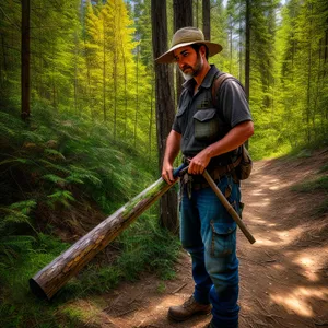 Active Man Cleaning Outdoors with Paddle Broom