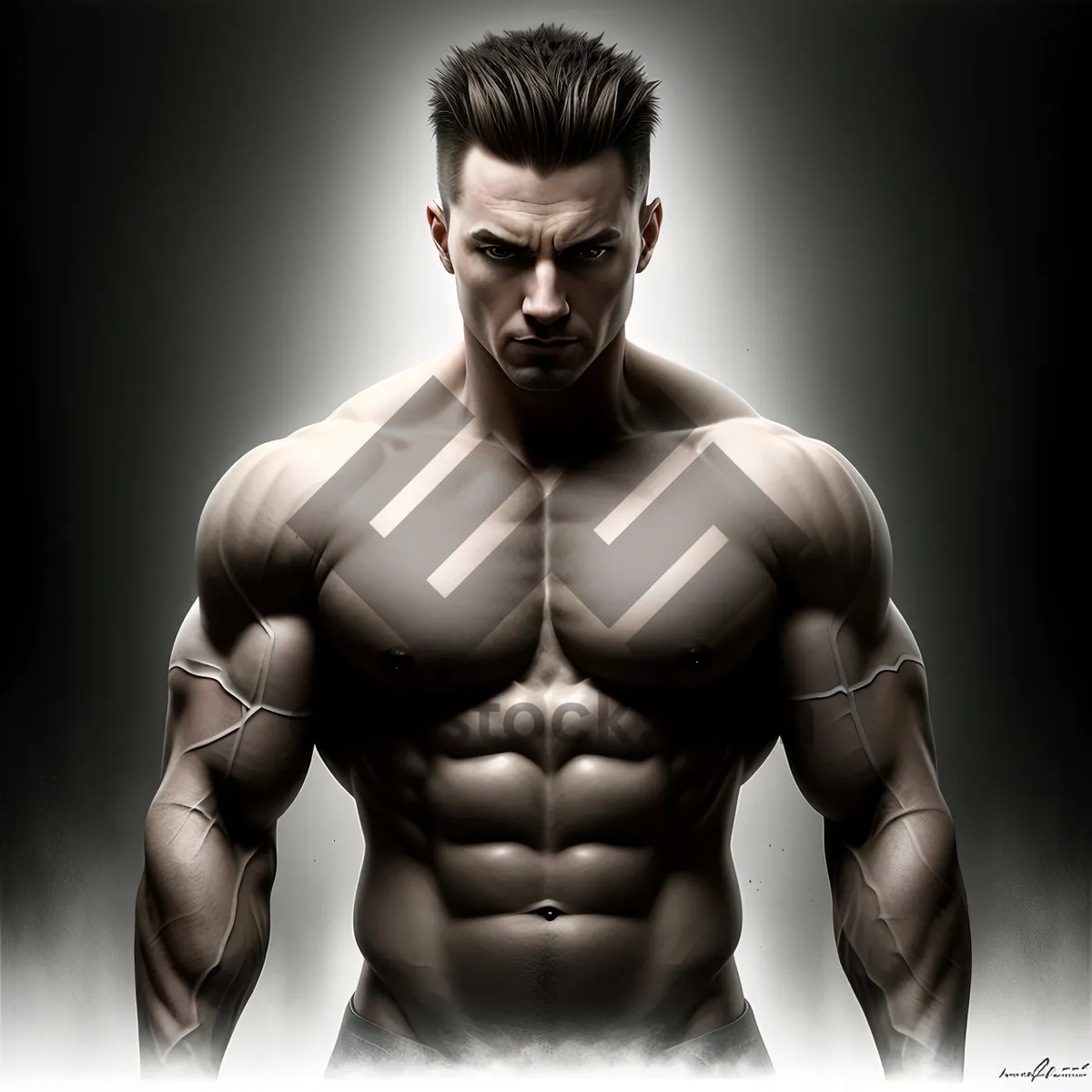 Picture of Muscular Male Athlete Flexing Abdominals