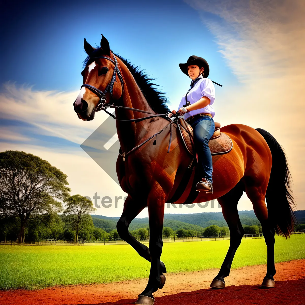 Picture of Graceful Thoroughbred Stallion on Equestrian Field