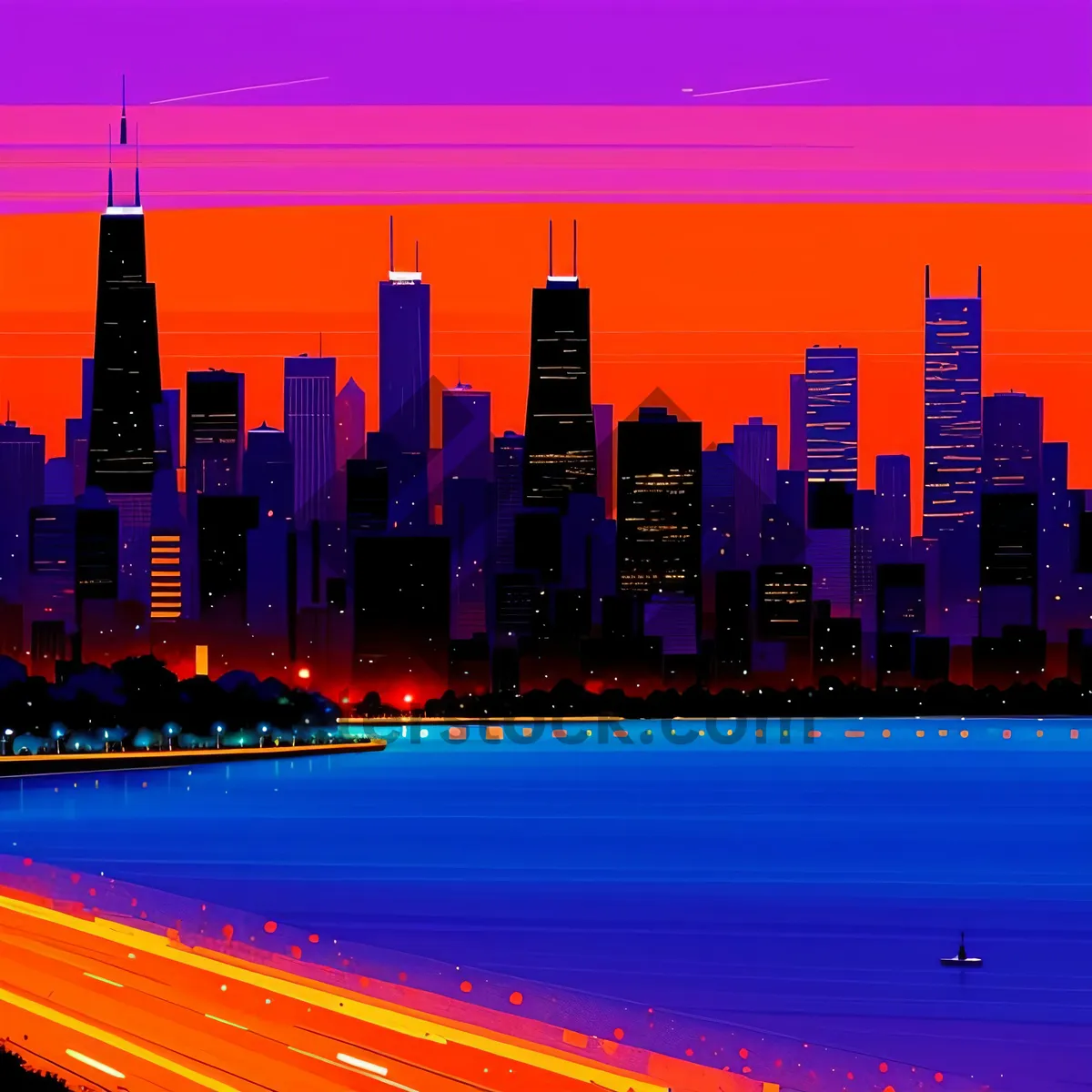 Picture of City Nights: Illuminated Downtown Skyline by the River