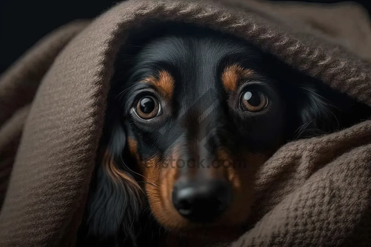 Picture of Cute black domestic puppy with brown fur.