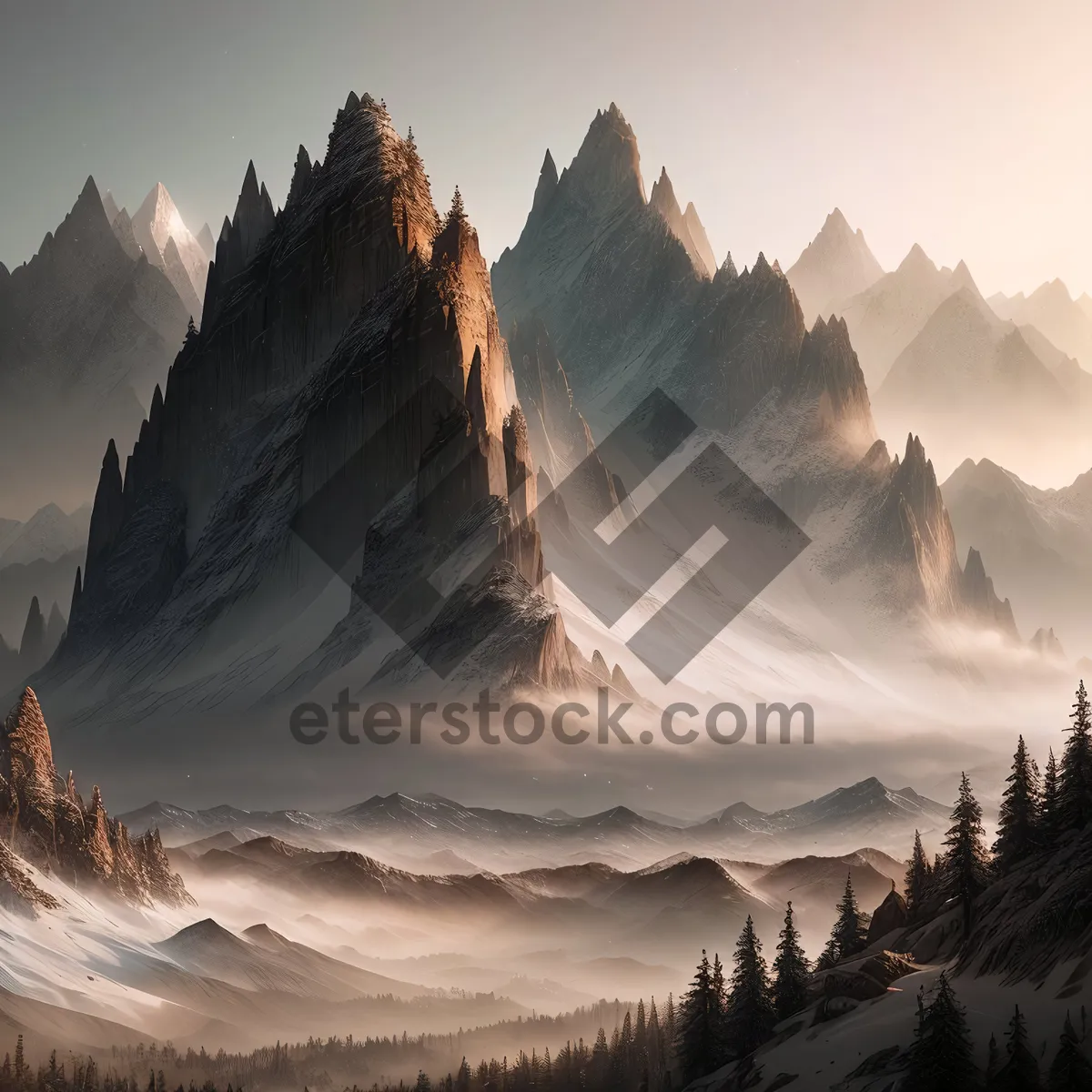 Picture of Snow-capped Alpine Peaks amidst Serene Winter Landscape