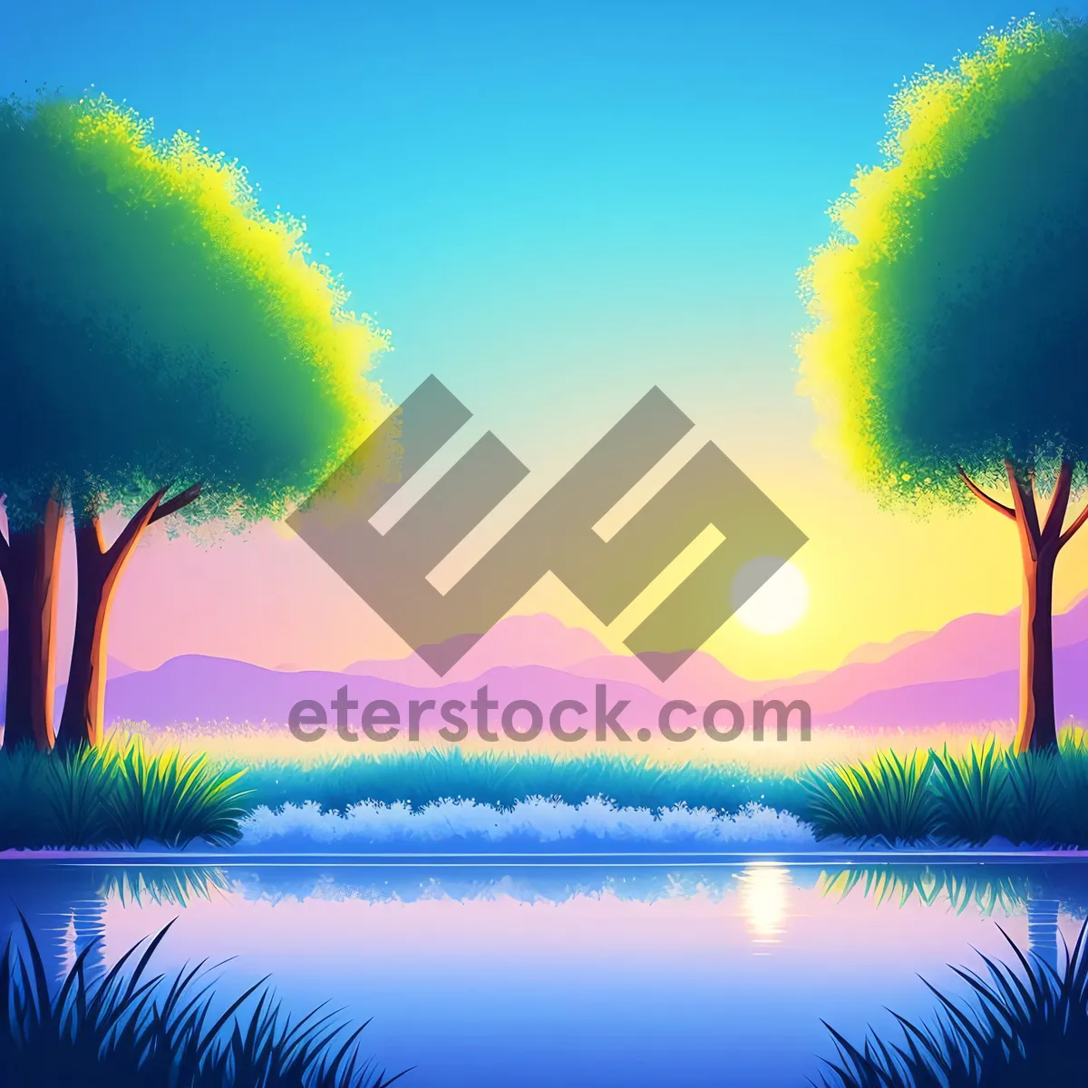Picture of Serenity at Dusk: Sun, Sky, Landscape, Summer, Sunset.