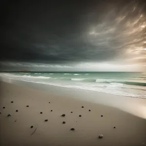 Serene Beachscape: Tranquil Waters and Sandy Shores