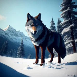 Winter Wonderland: Majestic Timber Wolf in Snowy Landscape