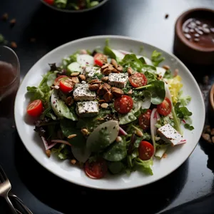 Delicious Gourmet Salad with Grilled Meat and Vegetables