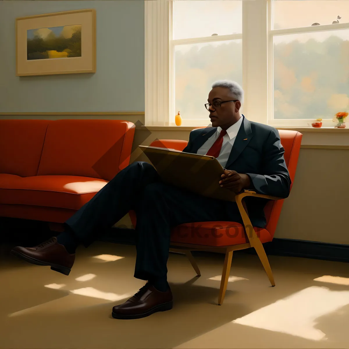 Picture of Happy business team collaborating at modern office meeting table