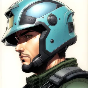 Soldier in Protective Crash Helmet with Chin Strap