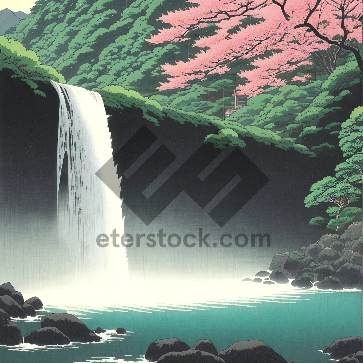 Picture of Serene Coastal Waterfall in Majestic Natural Landscape