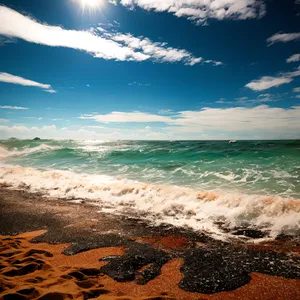 Serene Beachscape: Sun, Sand, and Waves