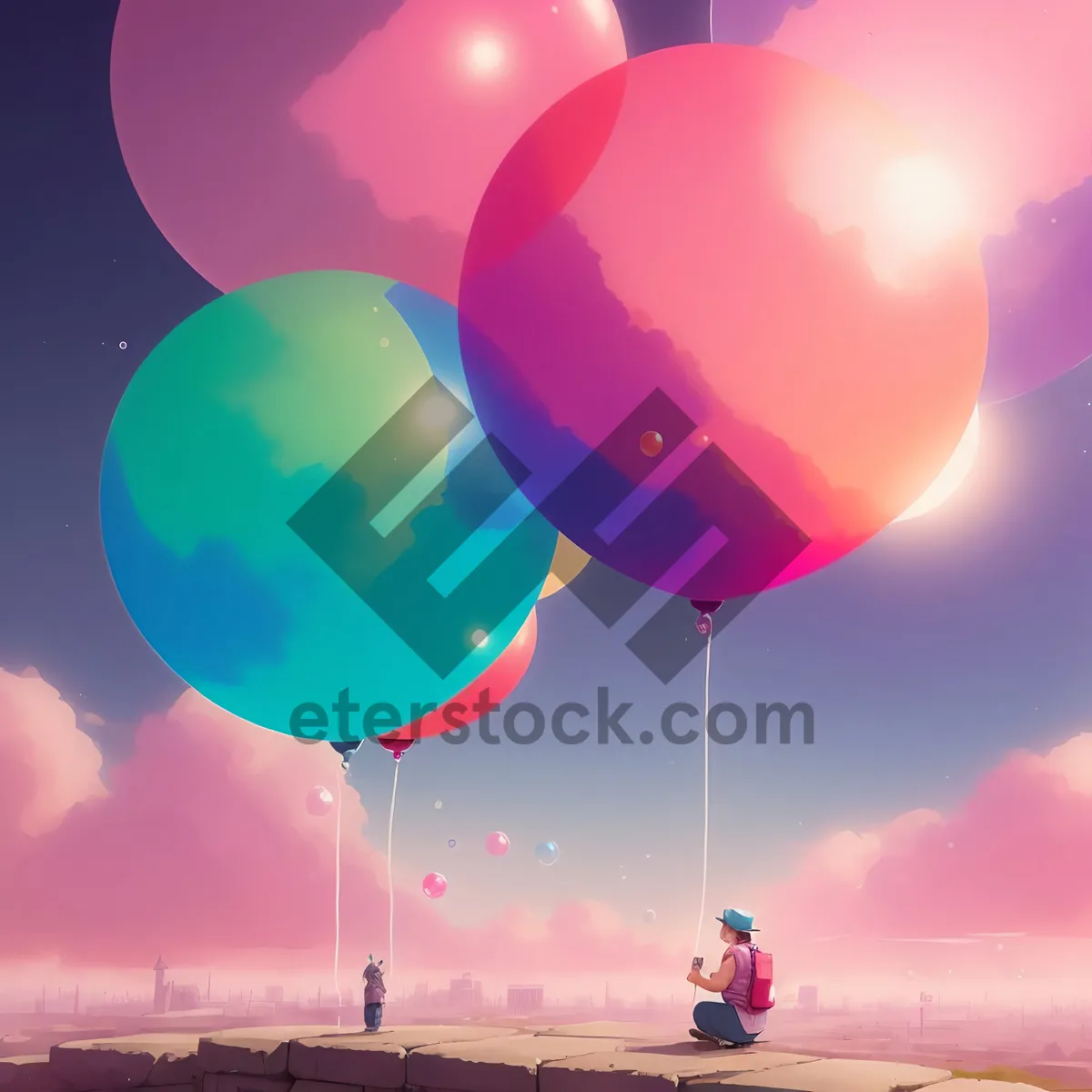 Picture of Colorful Birthday Balloon Decorations in the Sky