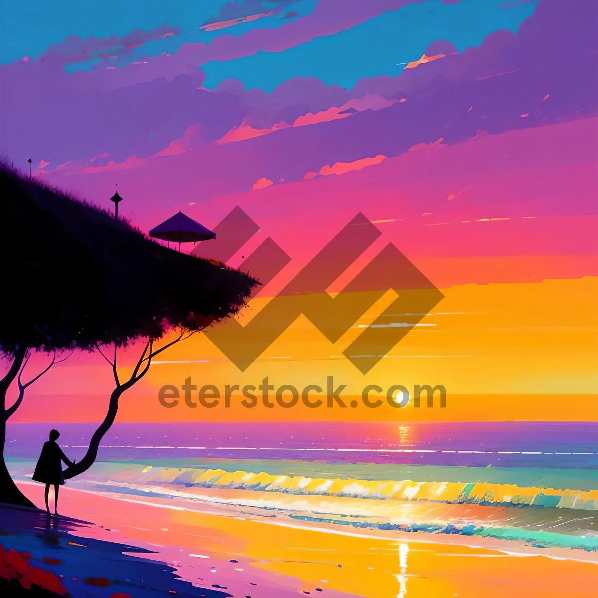 Picture of Serene Sunset Over Water - Beach Landscape