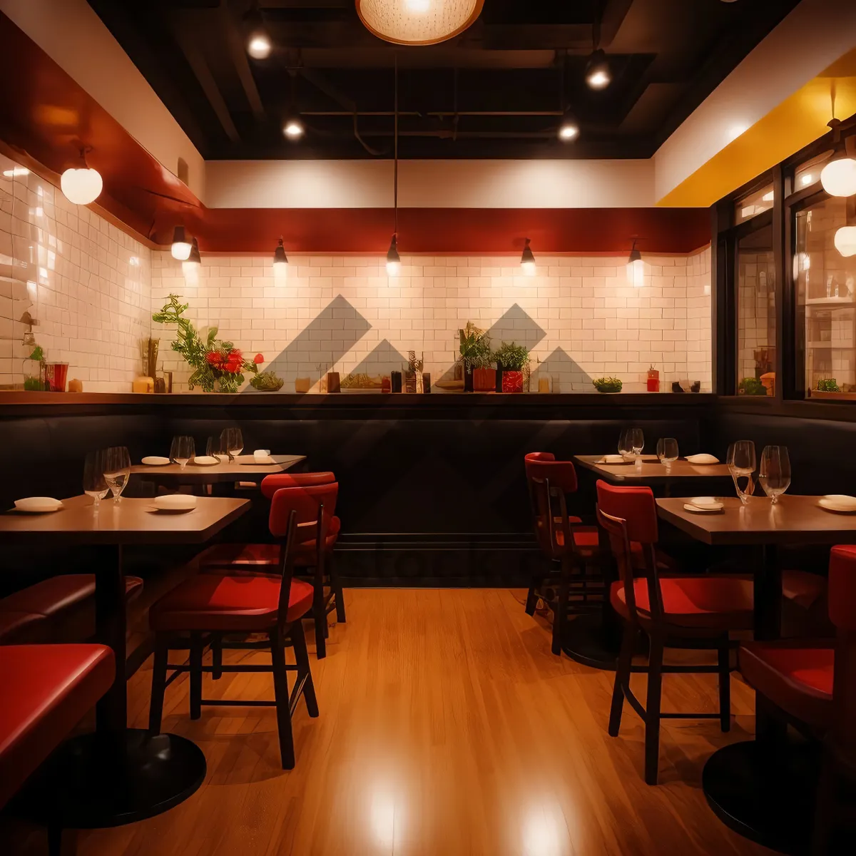 Picture of Modern restaurant interior design with luxury furniture and light.