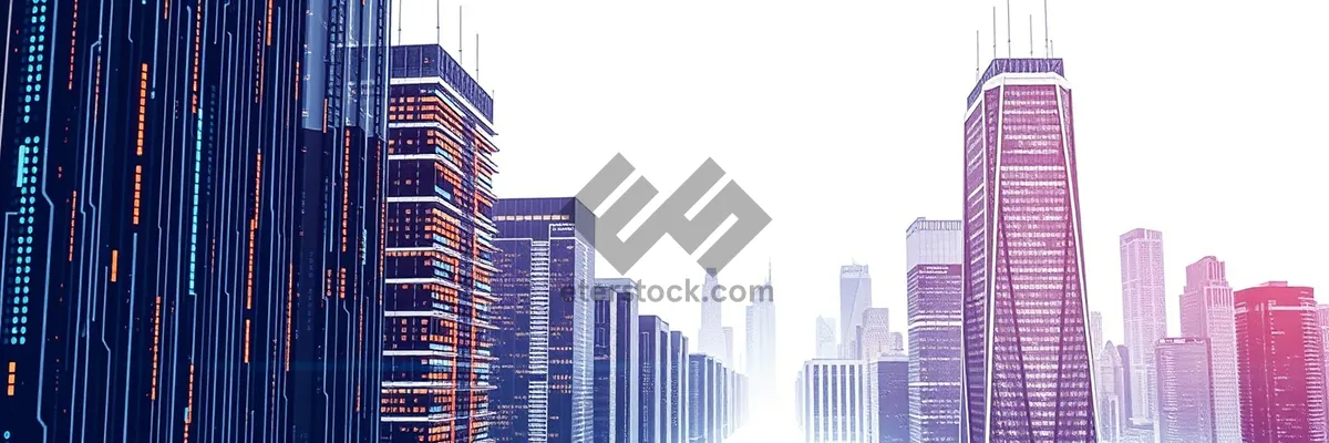 Picture of Corporate Tower in Urban Skyline overlooking River Cityscape.