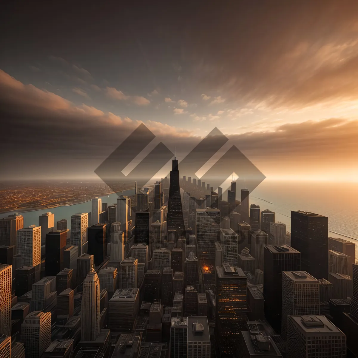 Picture of Urban Skyline at Sunset: Modern Cityscape with Towering Skyscrapers