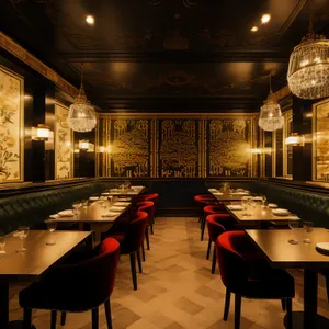 Modern interior design of empty restaurant dining hall