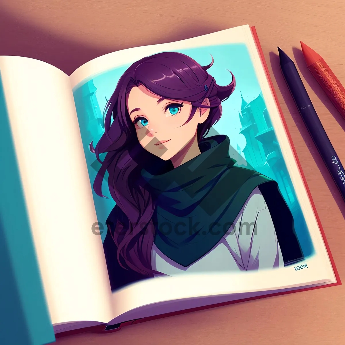 Picture of Happiness in Learning: Colorful Book and Crayon