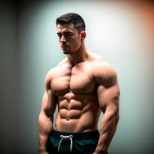 Fit Male Model Flexing Muscles in Studio