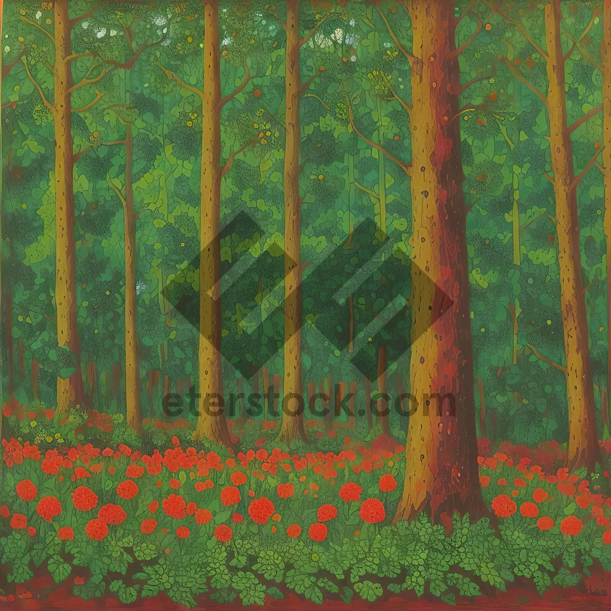Picture of Morning Forest Landscape with Hand Tools