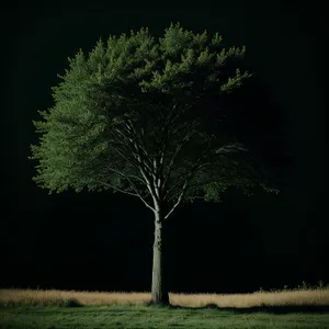 Silver Tree in Serene Meadow Landscape