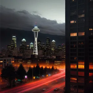 Nighttime City Skyline with Modern Skyscrapers