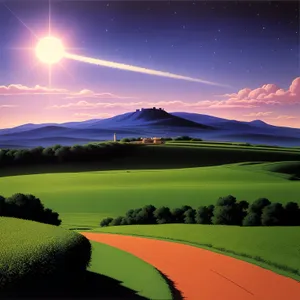 Serene countryside landscape with rolling hills and clear blue skies.