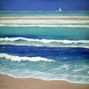 Serene Beachscape: Tropical Waves Caressing Sandy Shoreline