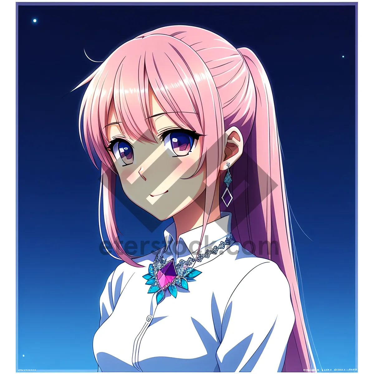 Picture of Charming Fashion Model with Attractive Hairstyle - Artistic Cartoon Portrait