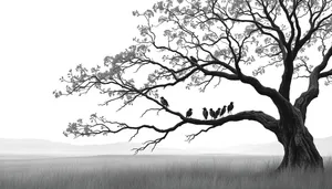 Silhouette of oak tree against winter sky.