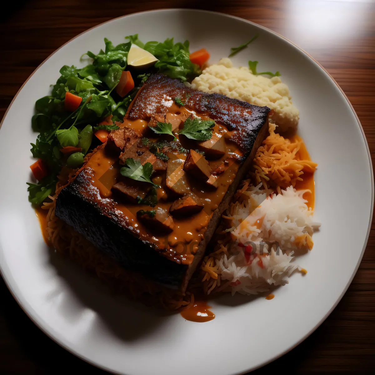 Picture of Gourmet BBQ Pork Steak with Grilled Vegetables and Salad