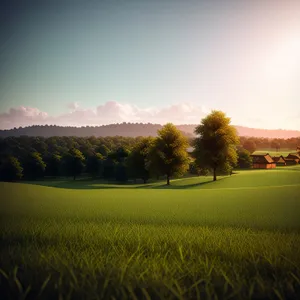 Serene Sunset Over Rolling Countryside