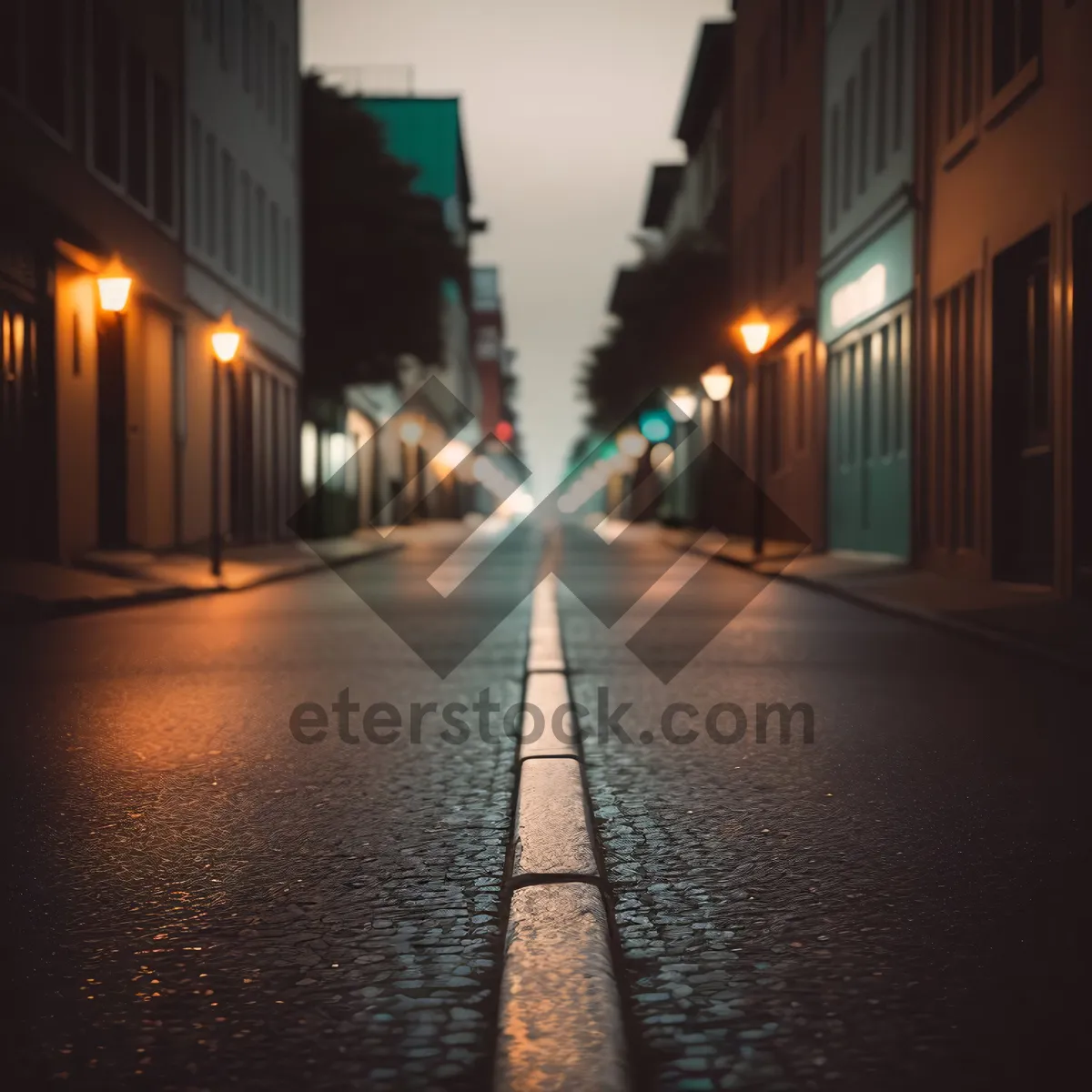 Picture of Nighttime Urban Cityscape on Busy Street