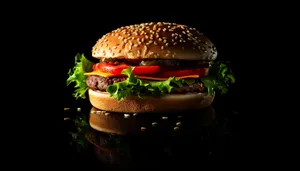 Grilled Cheeseburger with Fresh Salad and Tomato