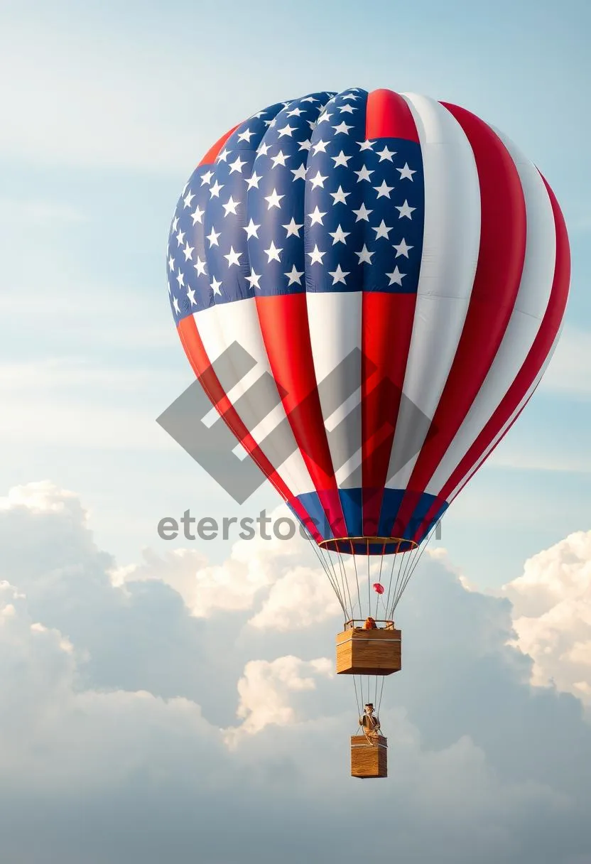 Picture of Colorful hot air balloon flying high in the sky