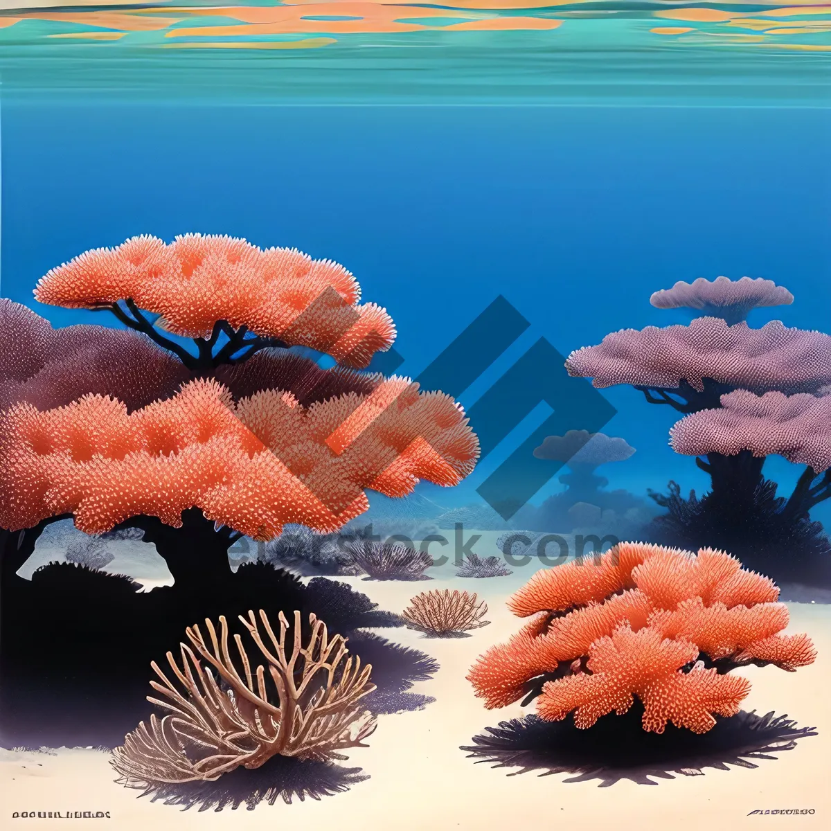 Picture of Vibrant Orange Starfish in Coral Reef