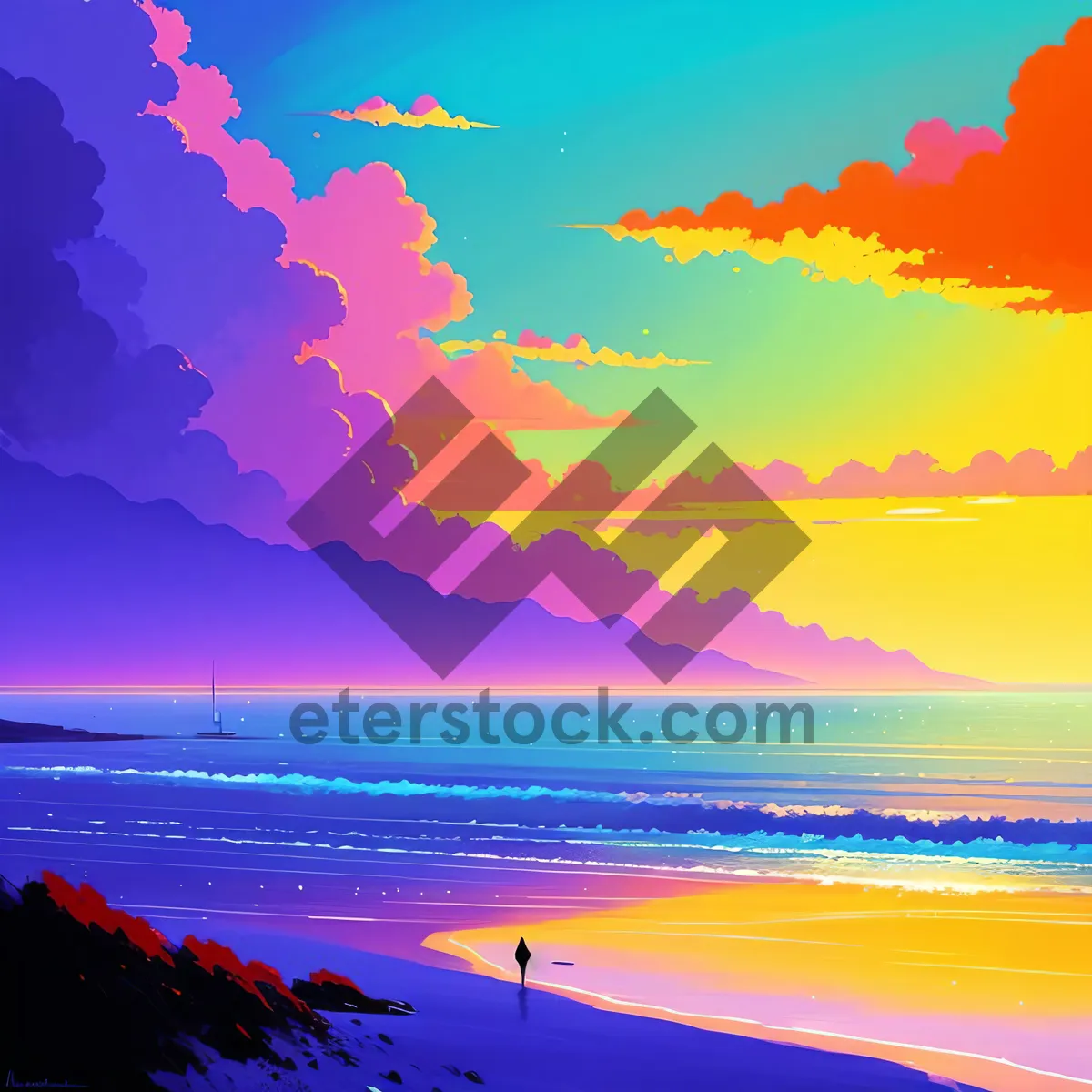 Picture of Golden Horizon: Sunset over a Beach