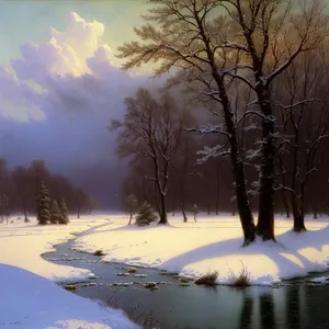 Frosty Winter Wonderland: Snowy Landscape with Frozen Trees
