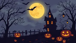 Halloween Night Silhouette Moon Orange Bat Cemetery