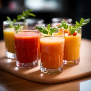 Fresh Vegetable Salad with Tomato Garnish and Juice