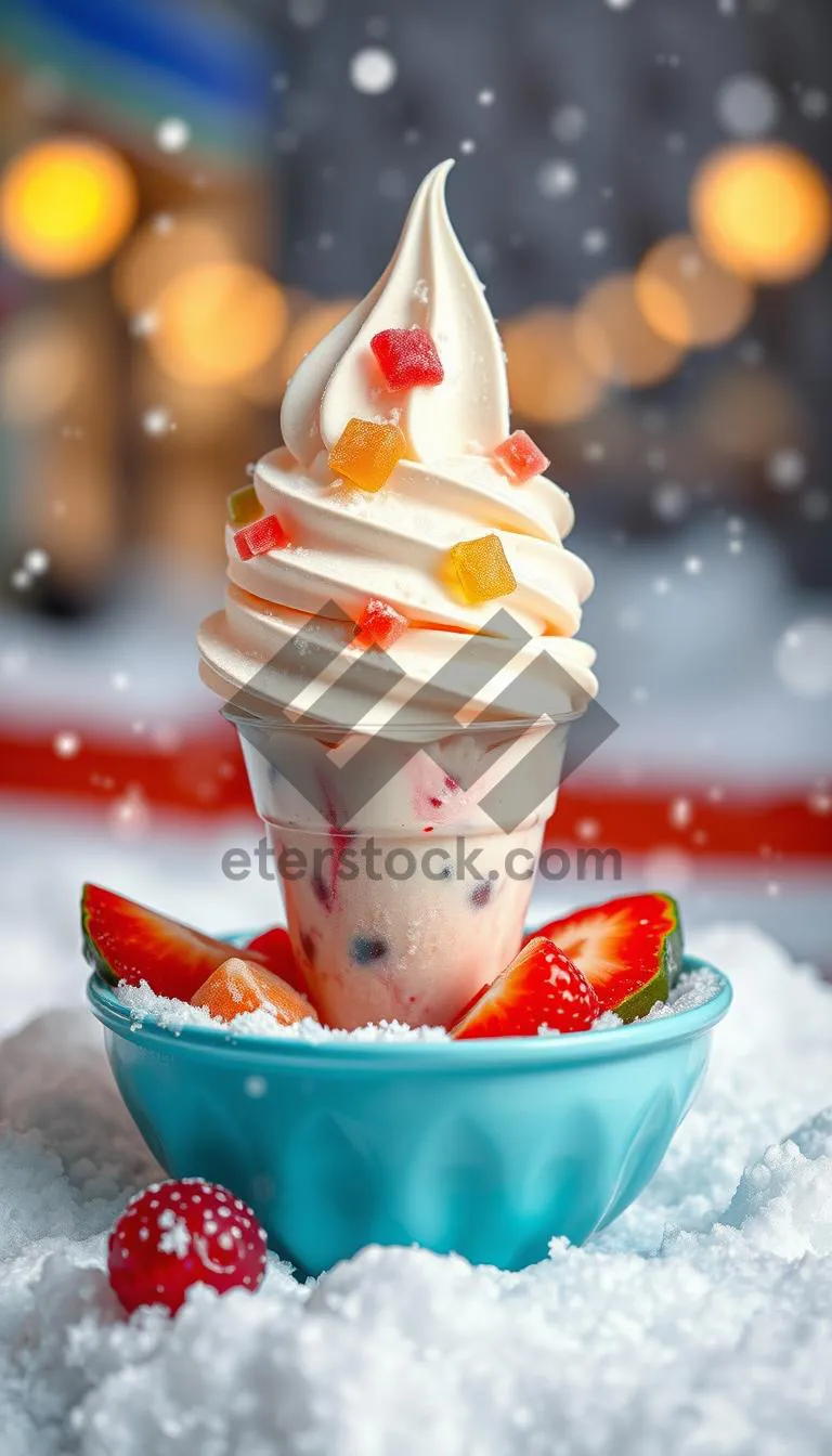 Picture of Delicious Fruit Plate with Berry Ice Cream and Chocolate