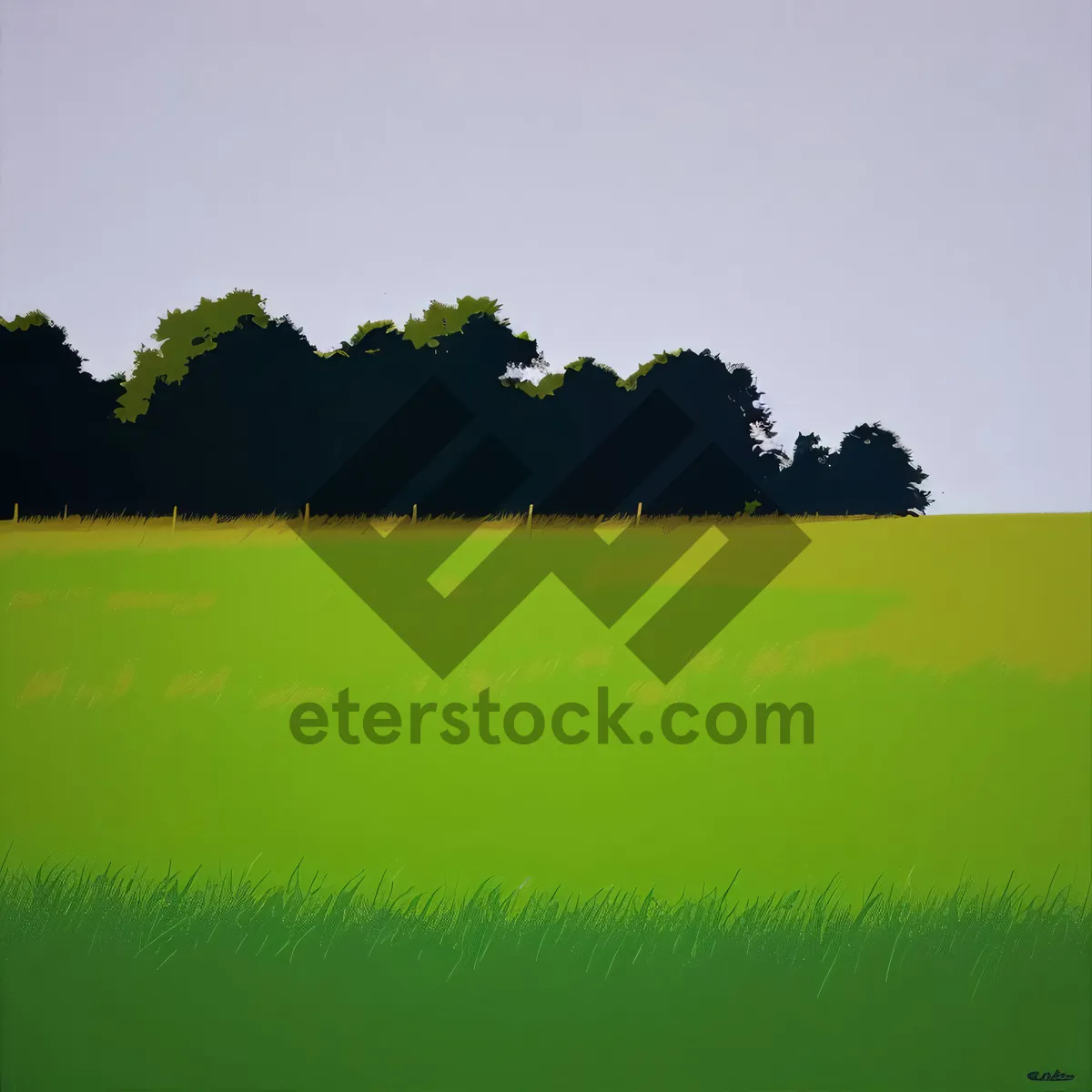 Picture of A Serene Country Meadow with Rolling Hills and Clear Skies