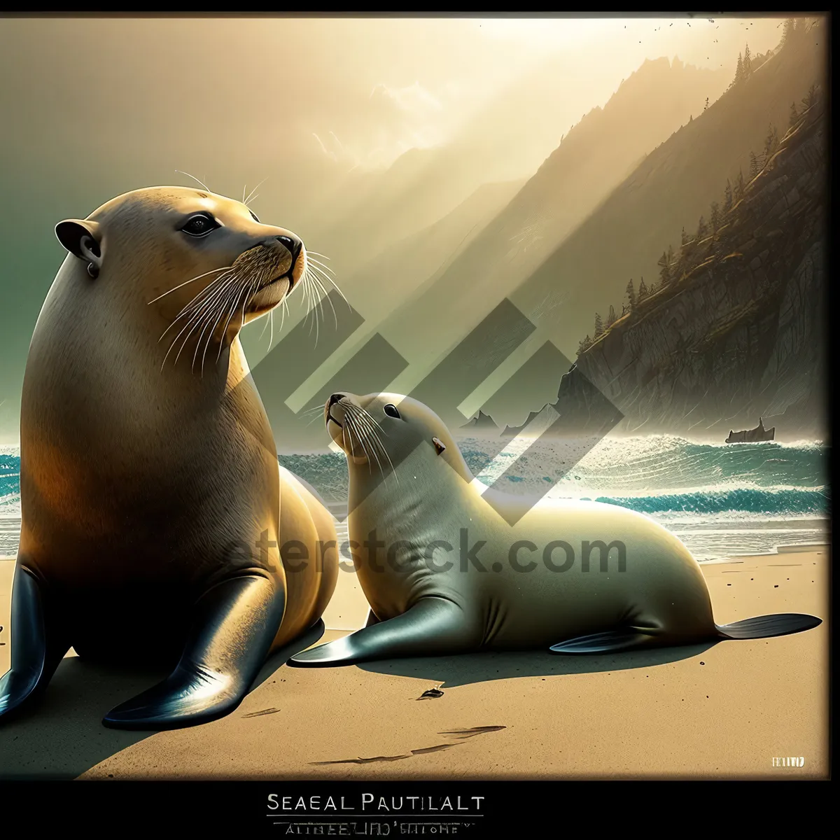 Picture of Playful Eared Seal Basking on Sandy Beach