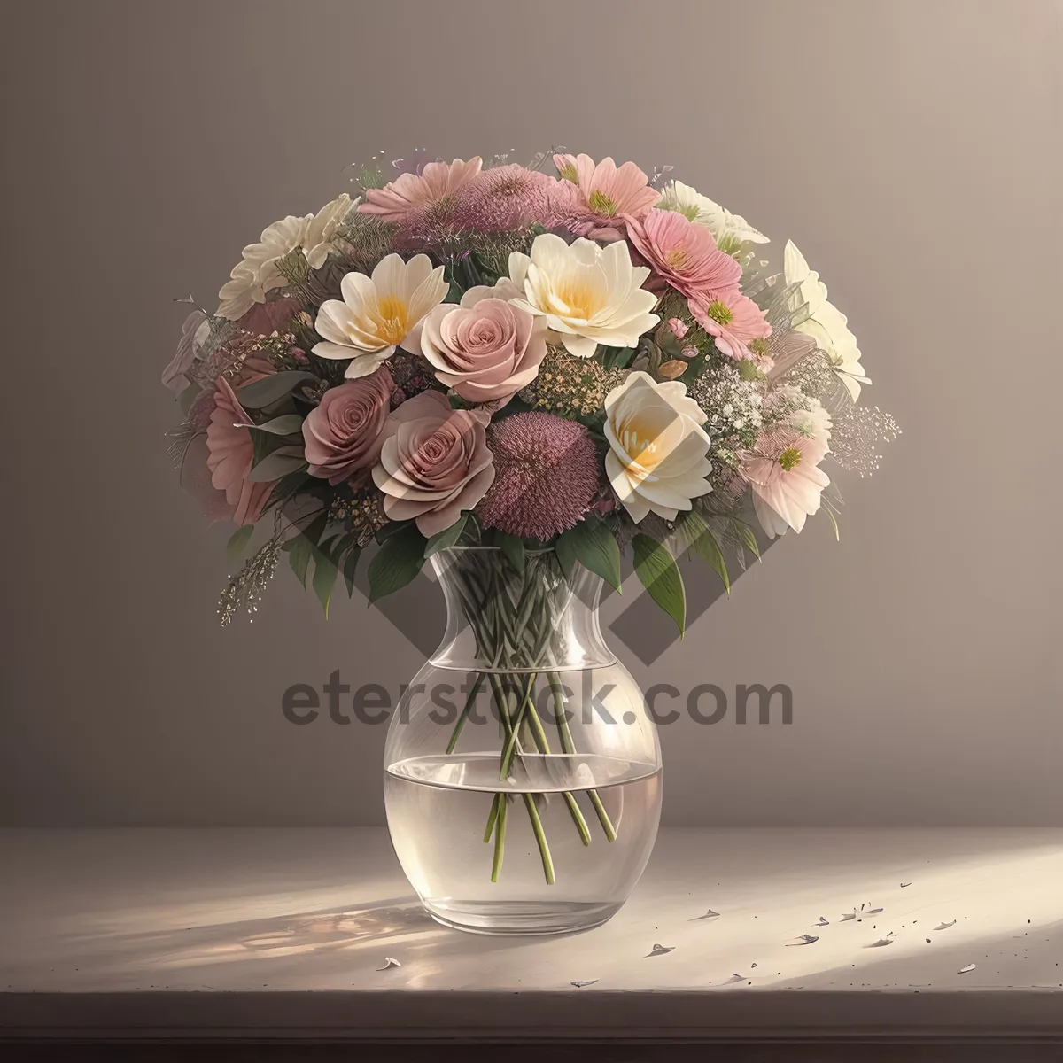 Picture of Pink Floral Vase Bouquet: Romantic Wedding Flower Arrangement