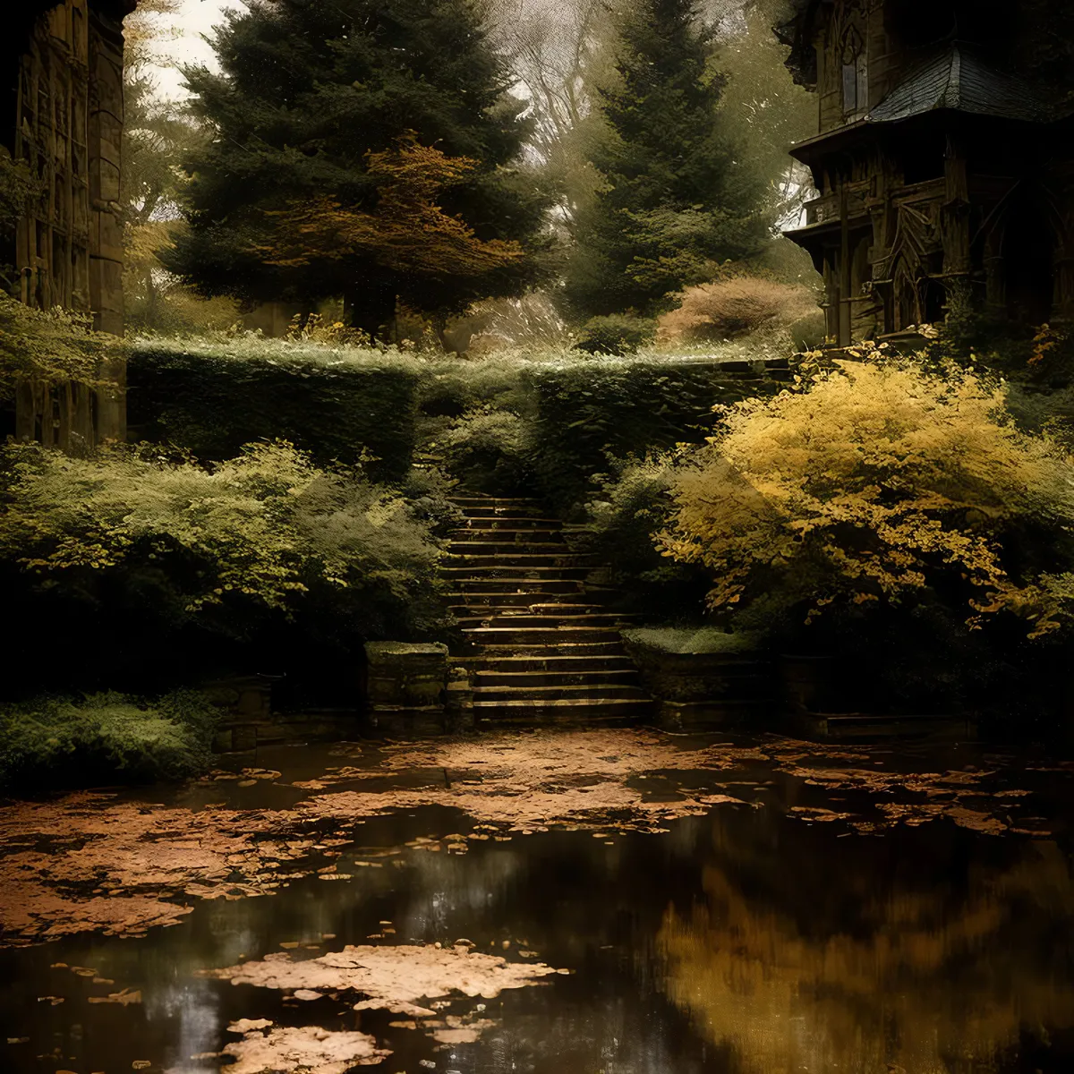 Picture of Serene Autumn Landscape by Riverside Bench