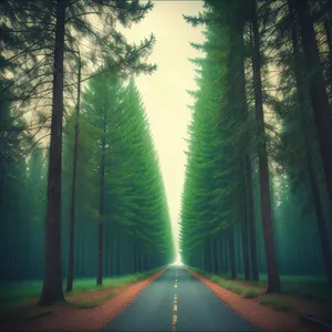 Enchanting Sunlit Forest Pathway Through Woods